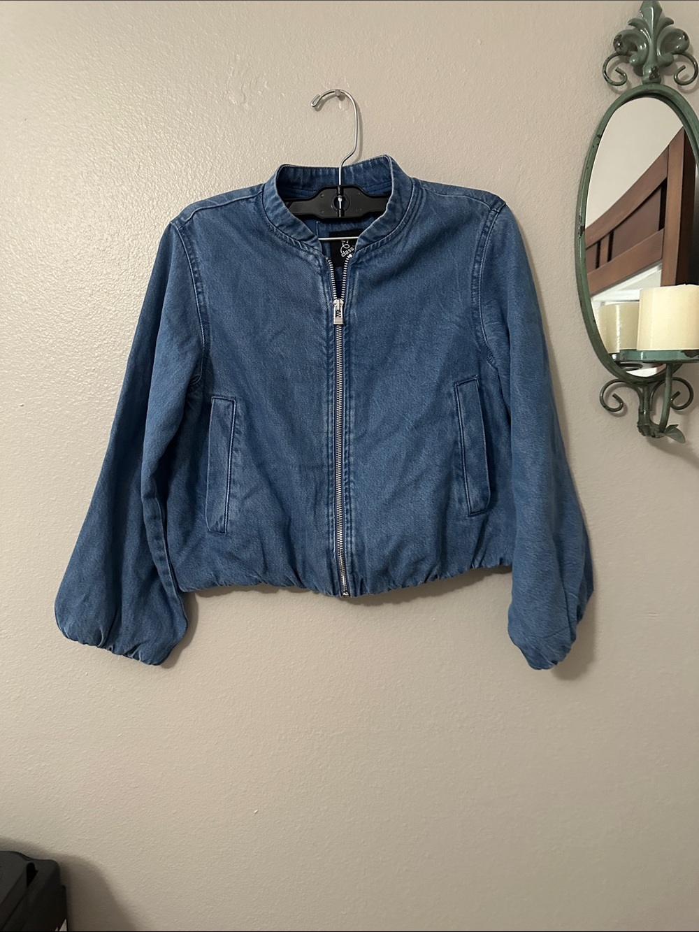 art class Blue Denim- Zip up Bomber Jacket with pockets for Kids Sz S 6/7 NWT